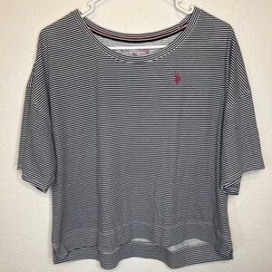 U.S. Polo Assn. Navy & White Striped Short Sleeve Tee with Pink Logo